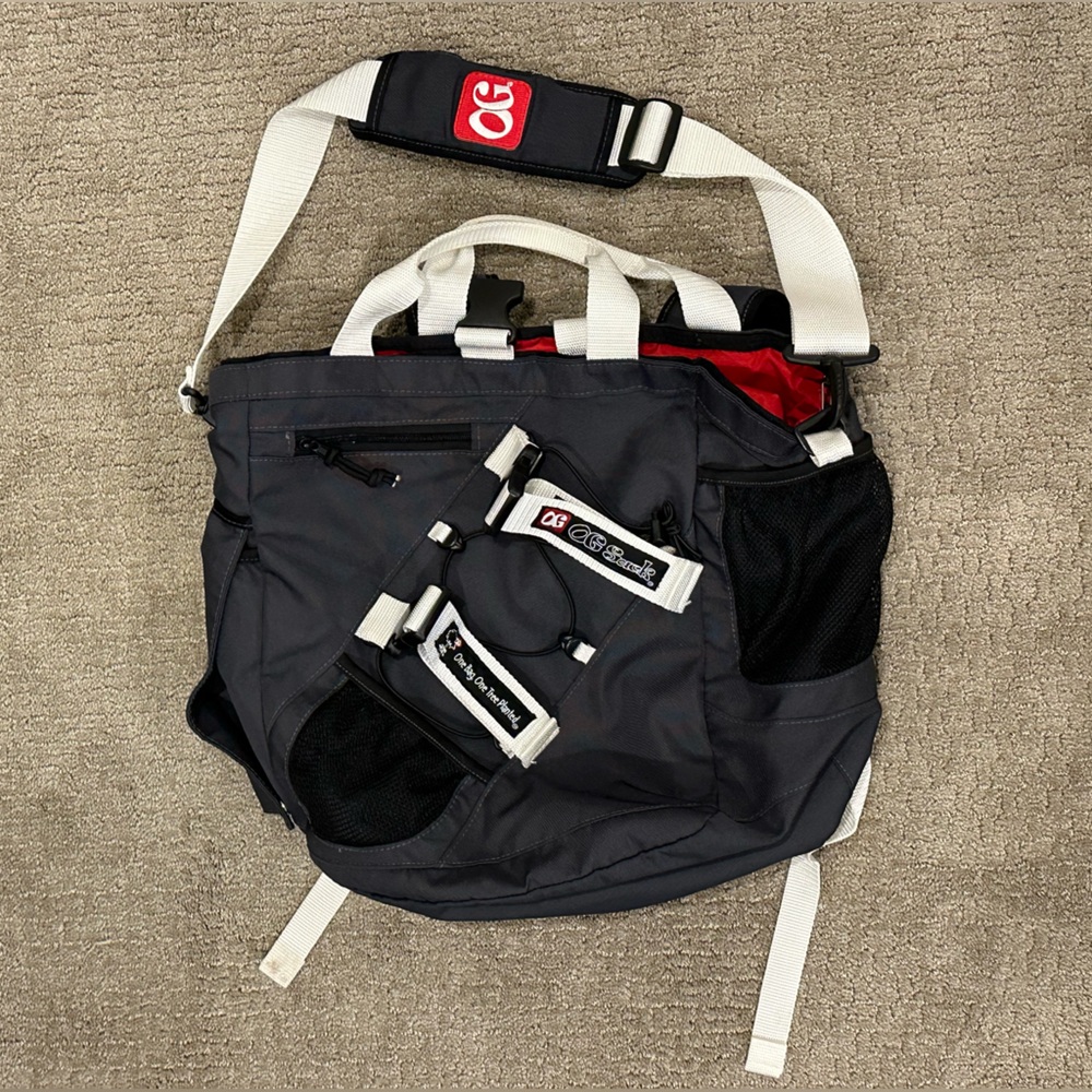 OG SACK - RARE! Yoga Tote Bag w/ Backpack Straps - Grey / White / Red